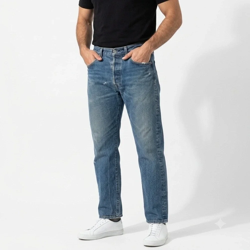 Levi's 501 Original Fit Mens 33x30 Blue Medium Wash Distressed Straight Jeans